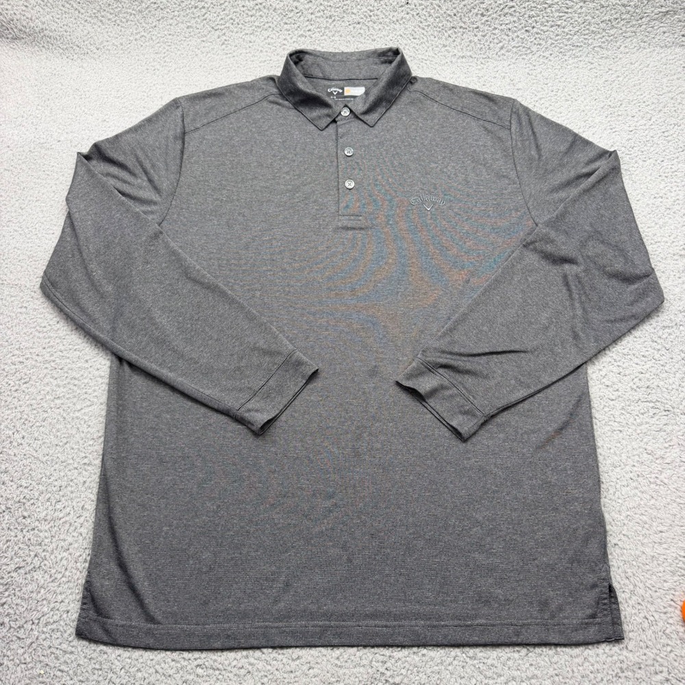 Callaway Golf ST3740 Mens Size Large Gray L/S Micro-Stripe Opti-Dri Polo Shirt
